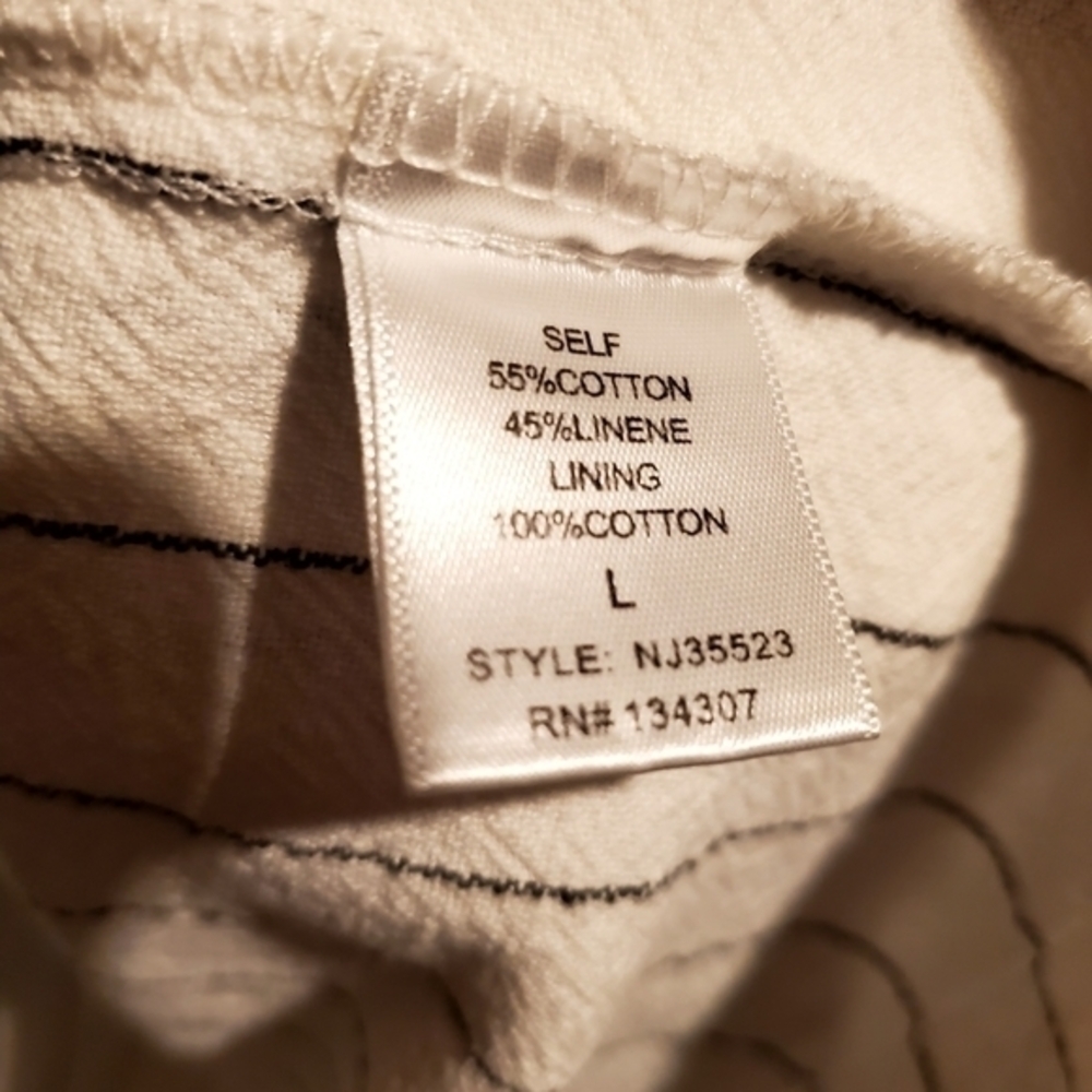 Stelen White Cotton Linen Open Blazer Jacket Roll Tab Sleeves Pinstripe Large - Picture 8 of 9
